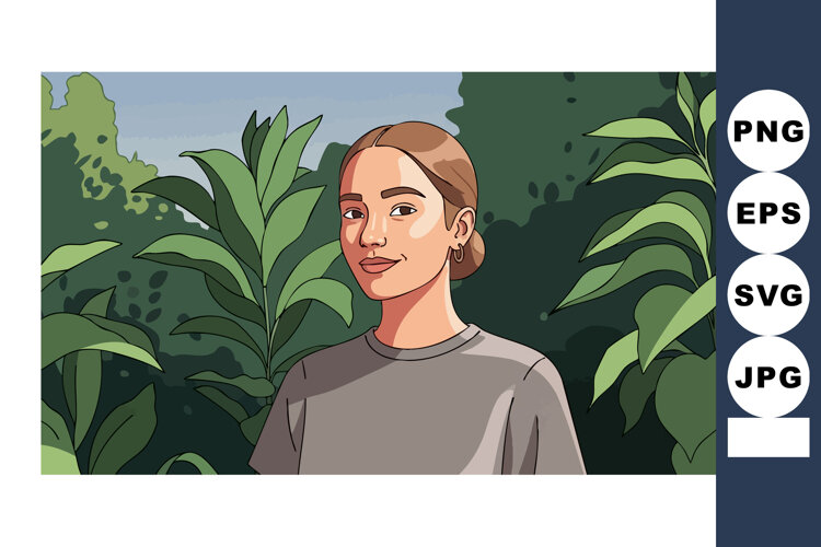 Young woman portrait with green leafy plants natural backgro example image 1