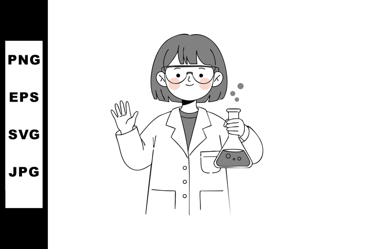 Female Scientist Wearing Glasses Holding Chemical Flask Vect