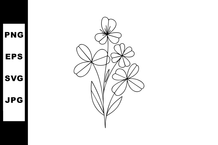 Simple black line art flowers with leaves vector illustratio