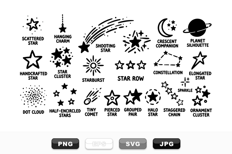 Hand Drawn Celestial Star Clipart Bundle for Crafts