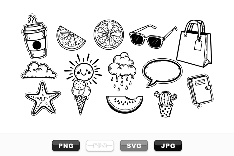 Hand Drawn Summer Doodle Clipart Bundle for Crafts