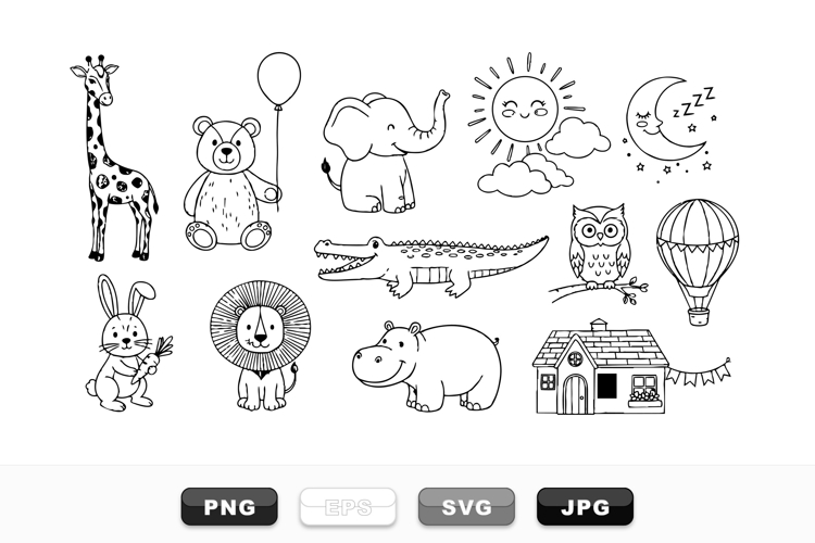 Hand Drawn Safari Animal Clipart Bundle for Kids