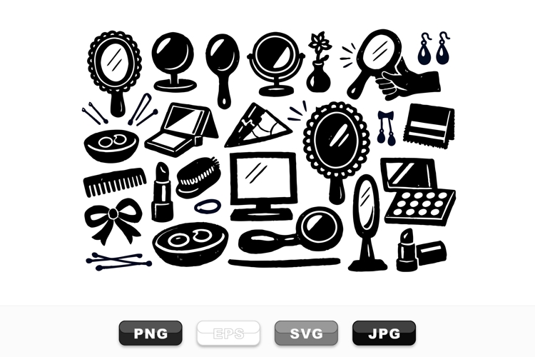 Vintage Makeup Mirror And Cosmetic Clipart Bundle