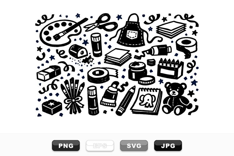 Hand Drawn Art Supplies Clipart Bundle for Crafts