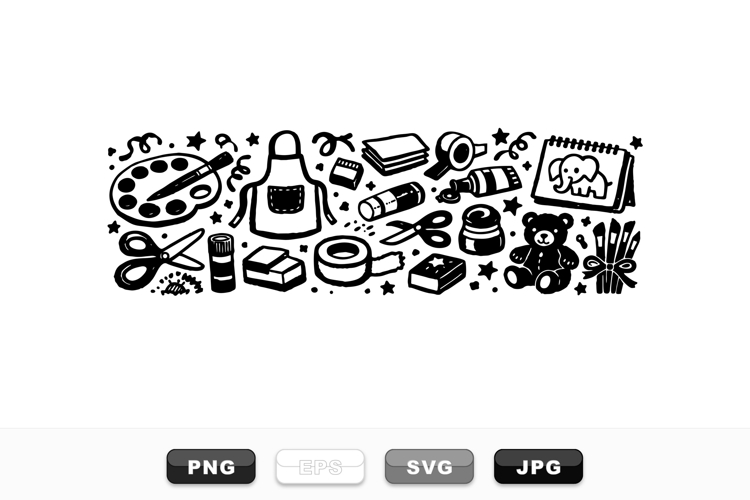 Hand Drawn Craft Supplies Doodle Clipart Bundle