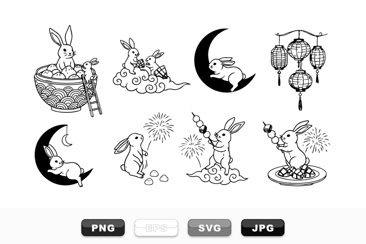Mid Autumn Festival Rabbit SVG Clipart Bundle