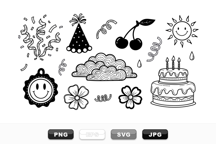 Hand Drawn Birthday Party Clipart Bundle Set