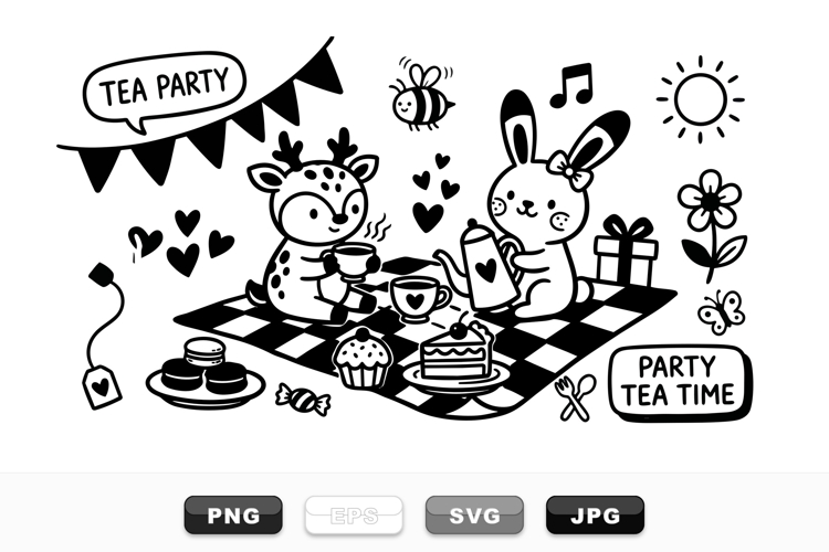 Hand Drawn Woodland Animal Tea Party Clipart Set for Kids