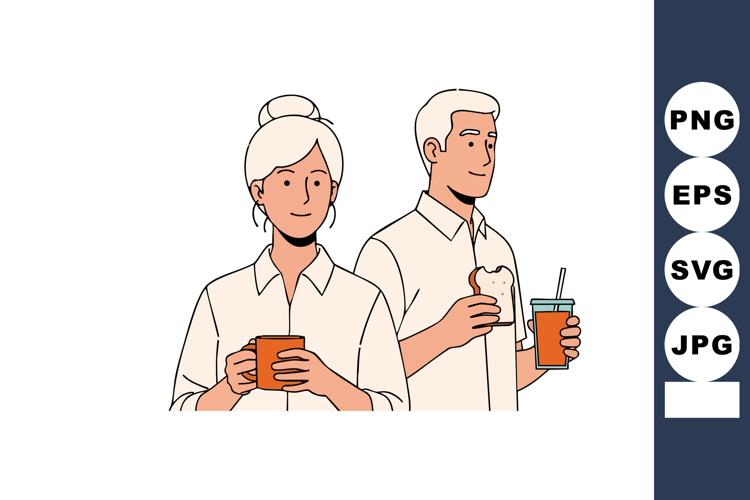 Mature Couple Drinking Coffee and Juice Together Relaxing Li