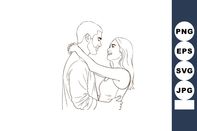 Romantic couple embracing and looking at each other in love