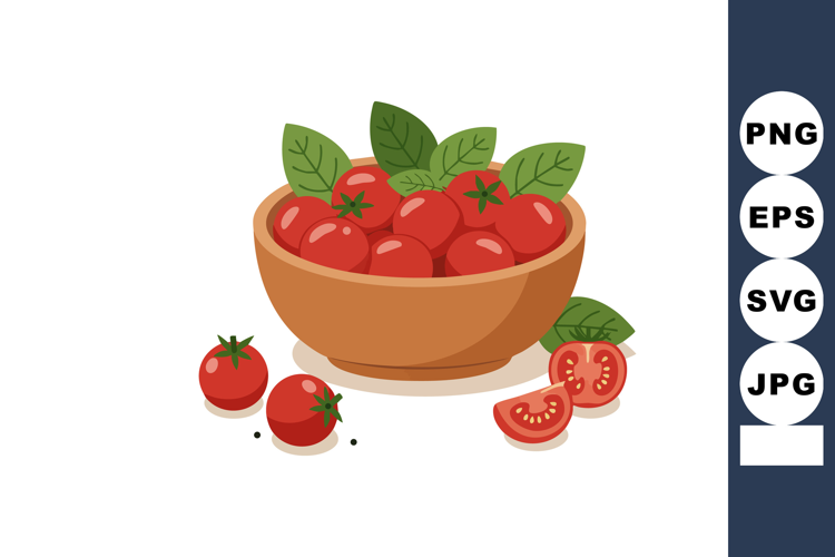 Fresh red tomatoes in wooden bowl with green leaves healthy