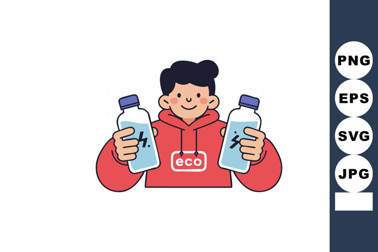 Person Holding Two Bottles Wearing Red Eco Hoodie Vector Ill example image 1