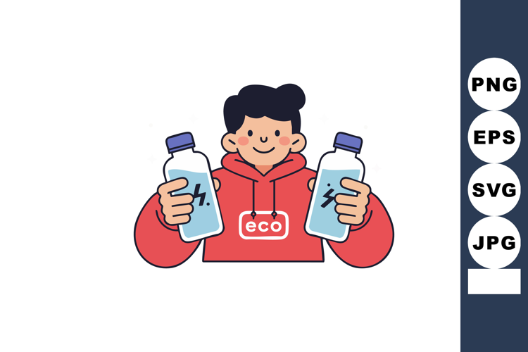 Person Holding Two Bottles Wearing Red Eco Hoodie Vector Ill