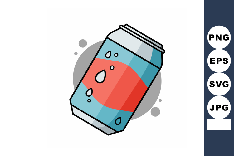 Soft drink soda can with water drops in blue and red colors