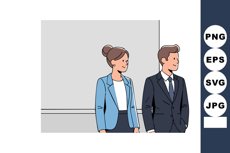 Businessman and businesswoman standing together in formal at