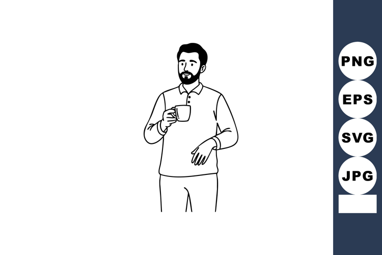 Man drinking coffee holding cup in casual clothing simple li