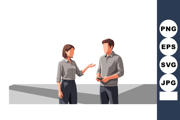 Business professionals discussing work in modern casual outf