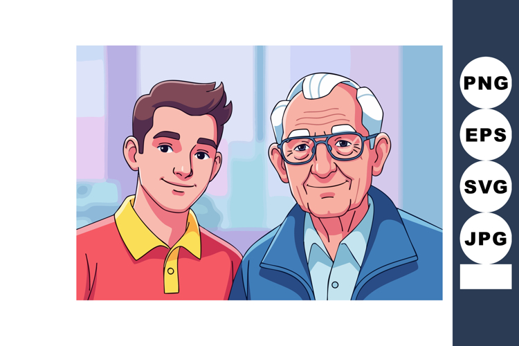 Grandfather and grandson portrait in casual clothing smiling