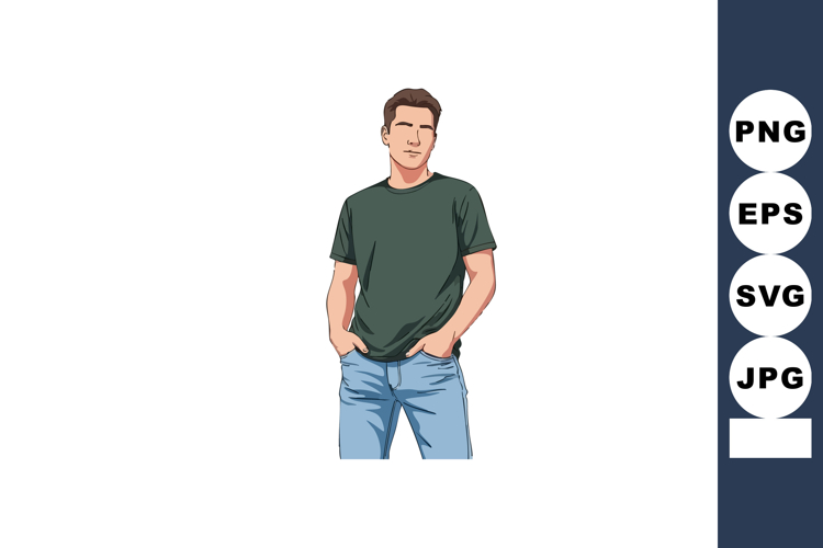 Casual young man standing with hands in pockets wearing gree example image 1