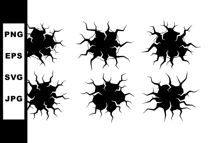 Cracked hole damage effect six vector icons black isolated o