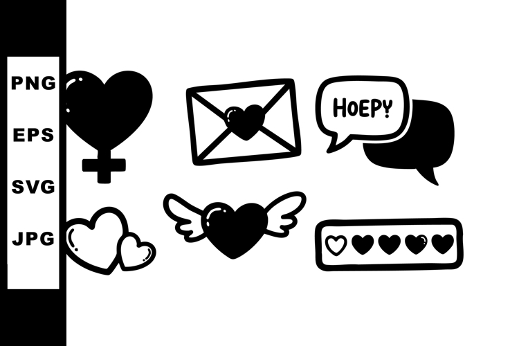 Heart icons collection with love message symbols envelope an