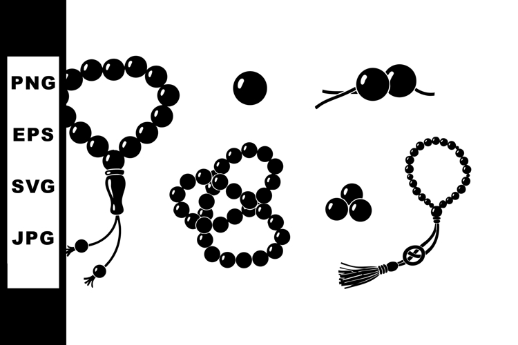 Black prayer beads set with tassels and detached beads vecto