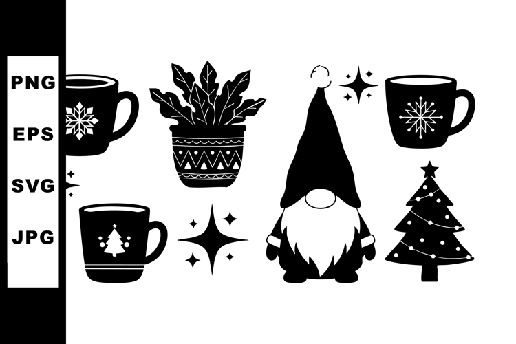 Christmas gnome with holiday mugs and festive decorations ve