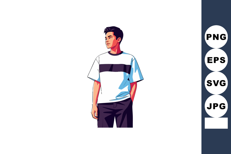 Young man wearing casual white t shirt with black stripe sta