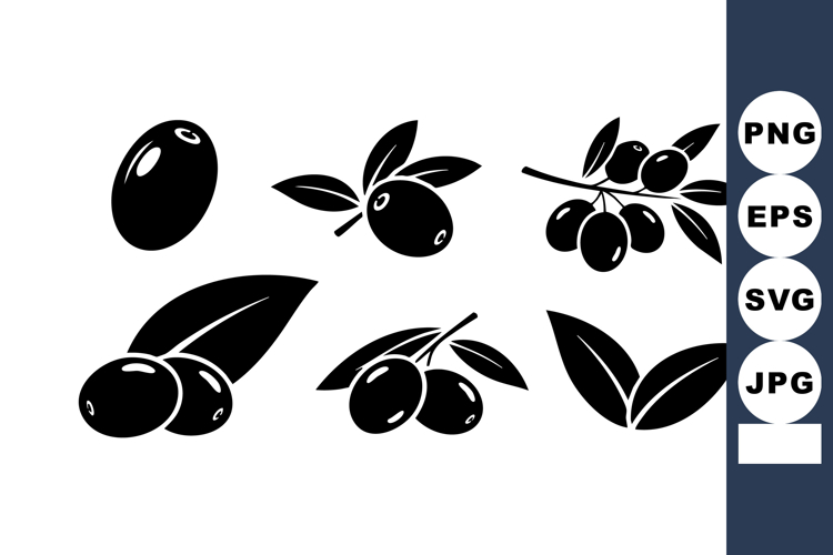 Black Olive Vector Set with Leaves and Branches Various Simp