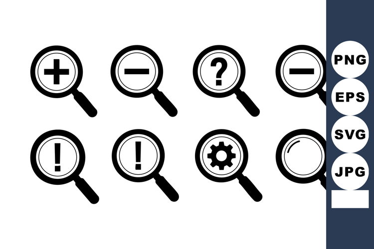 Magnifying Glass Icons Set with Plus Minus Question Exclamat