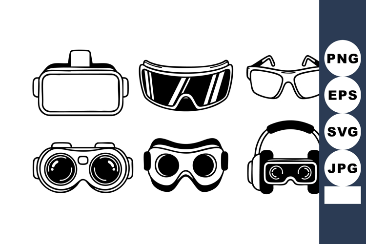Virtual reality goggles and protective eyewear vector icons