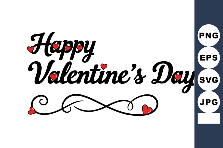 Happy Valentines Day calligraphy text with decorative hearts