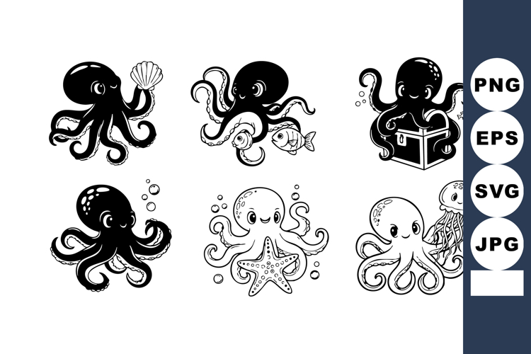 Black And White Octopus Clipart Image 24