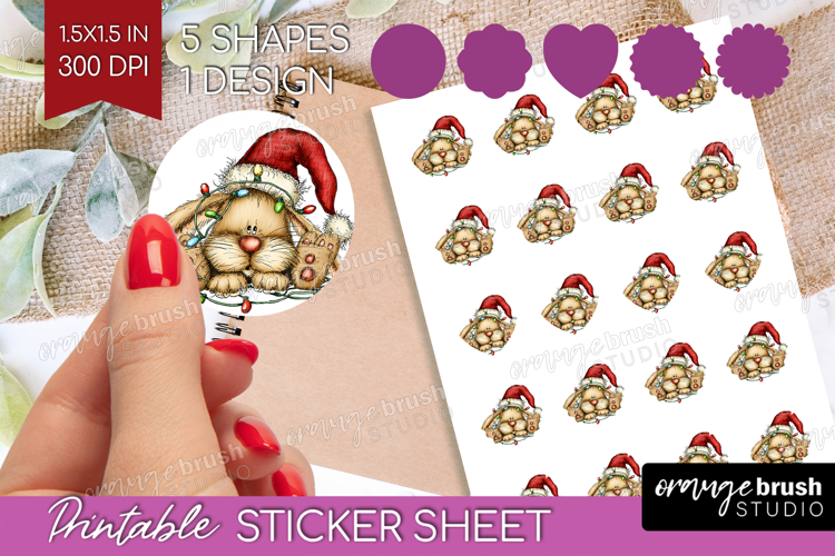 Rabbit Tangled In Christmas Lights Round Sticker Funny Xmas