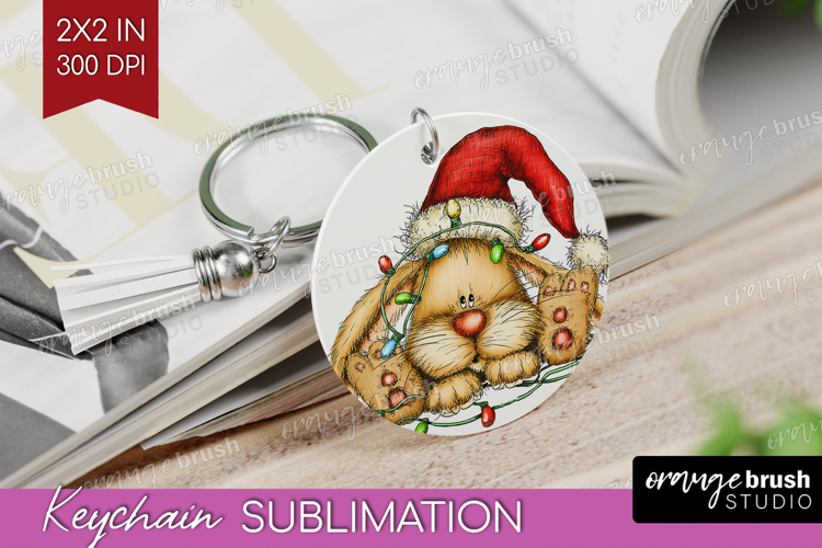 Rabbit Tangled In Christmas Lights Keychain PNG Funny Xmas