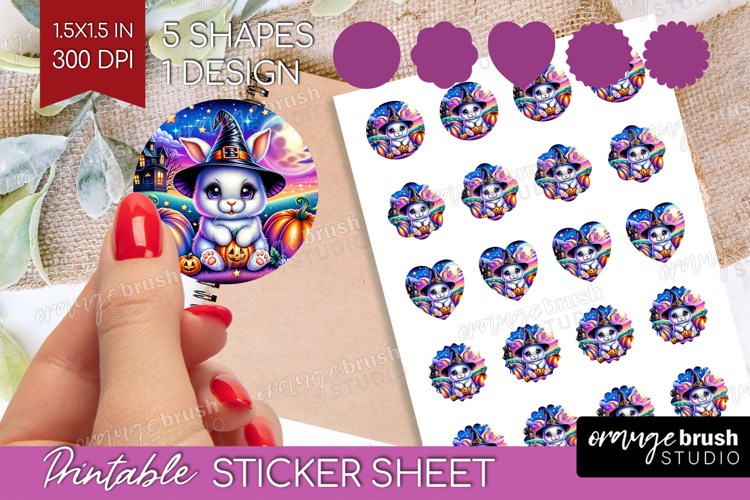 Rabbit Halloween Round Sticker Cute Animal Printable Sticker