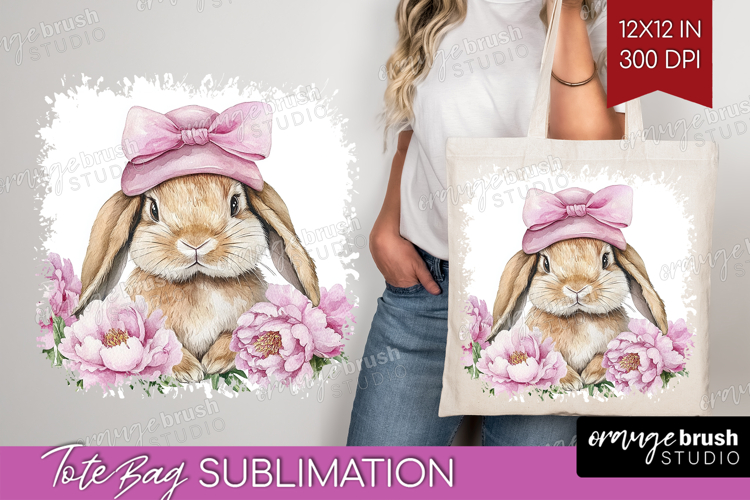 Rabbit Flowers Tote Bag Cute Farm Tote Bag PNG Sublimation