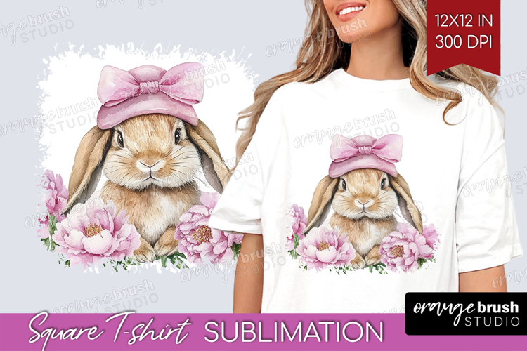 Rabbit Flowers Square Tshirt Background Cute Farm PNG