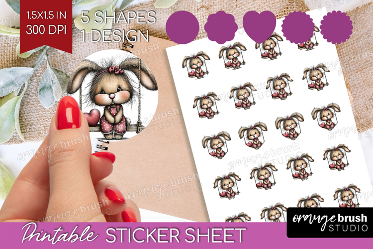 Rabbit Valentine Round Sticker Whimsical Animal Printable