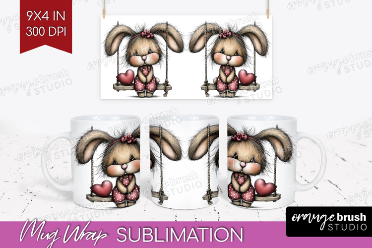 Rabbit Valentine Mug Wrap Whimsical Animal Mug PNG