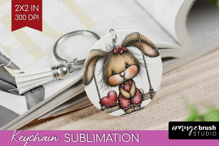 Rabbit Valentine Keychain PNG Whimsical Animal Keychain