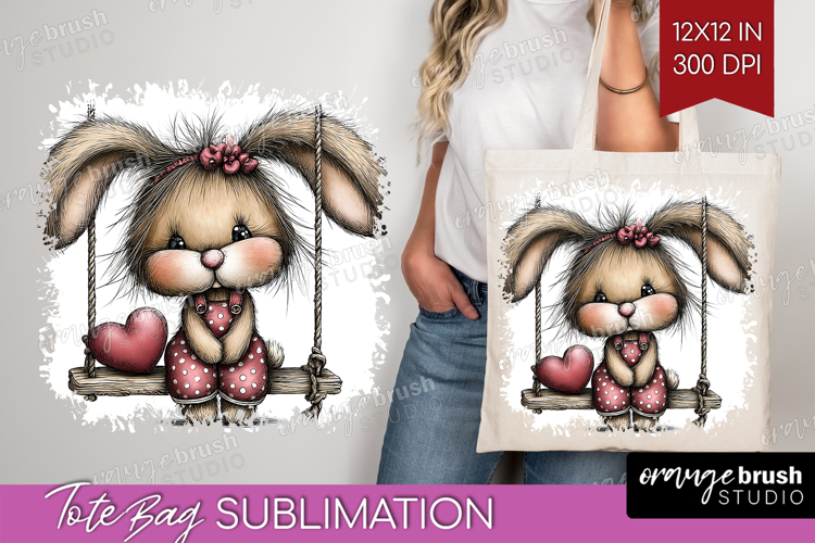 Rabbit Valentine Tote Bag Whimsical Animal Tote Bag PNG