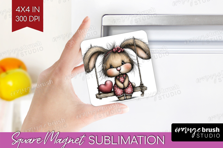 Rabbit Valentine Magnet Sublimation Whimsical Animal Square