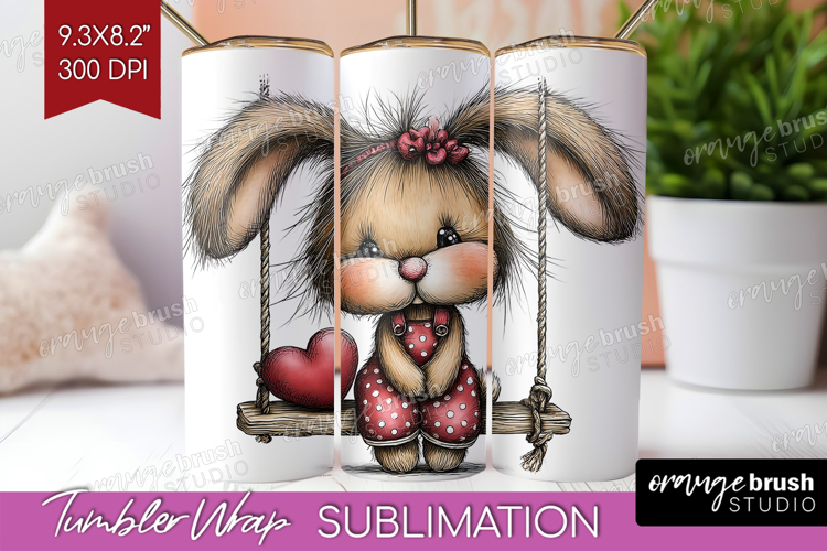 Rabbit Valentine Tumbler Wrap Whimsical Animal Tumbler PNG
