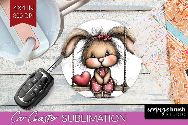 Rabbit Valentine Car Coaster Whimsical Animal Coaster PNG