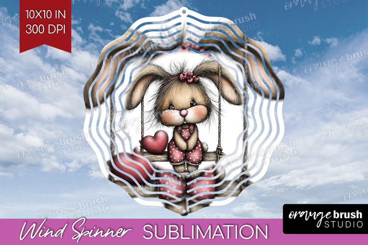 Rabbit Valentine Wind Spinner Sublimation PNG Whimsical