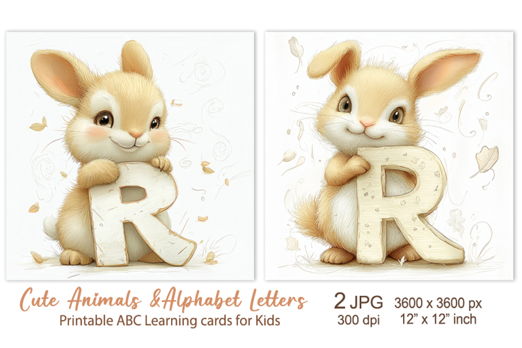 Cute Rabbit, baby Animal Alphabet Letters ABC Printable card