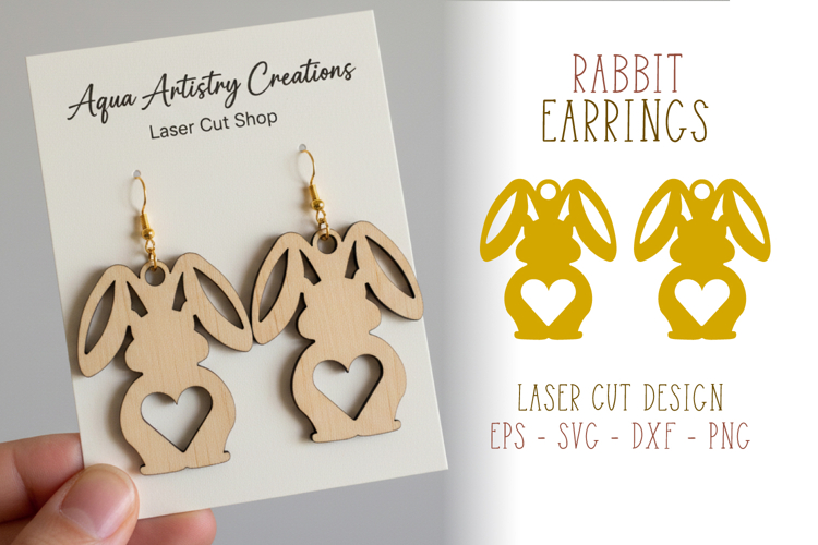 Rabbit Love Earrings Laser Cut Template