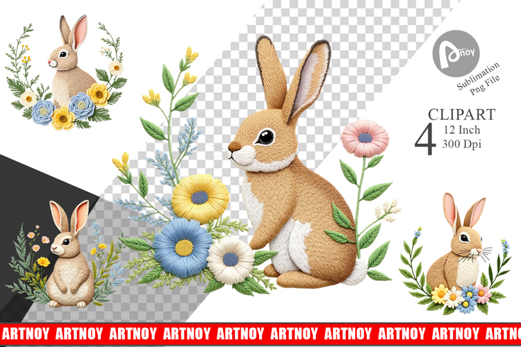 Rabbit Embroidery Clipart