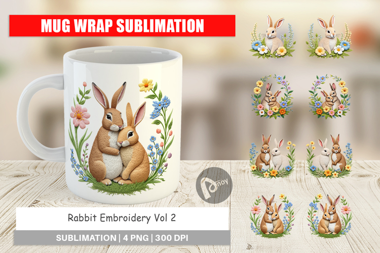 Mug Wrap Rabbit Embroidery